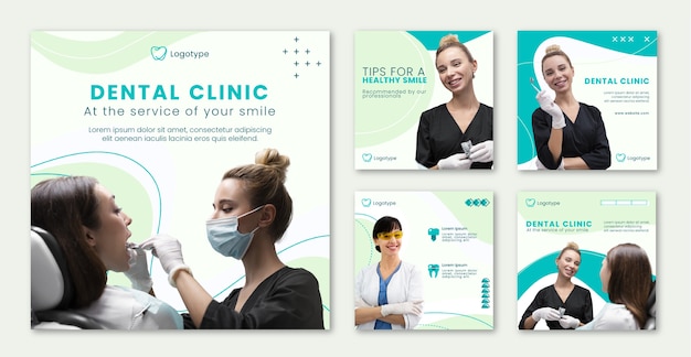 Vector gratuito colección de publicaciones de instagram de clínica dental plana