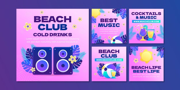 Colección de publicaciones de instagram para club de playa y fiesta.
