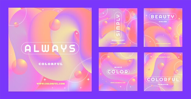Colección de publicaciones de instagram de colores degradados