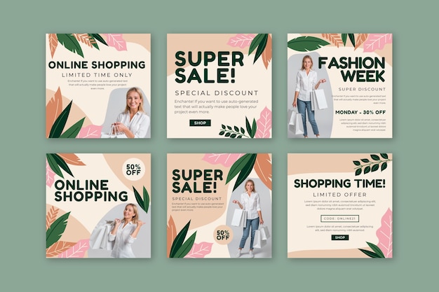 Colección de publicaciones de instagram de compras en línea