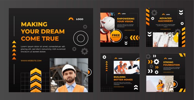Colección de publicaciones de instagram de construcción degradada