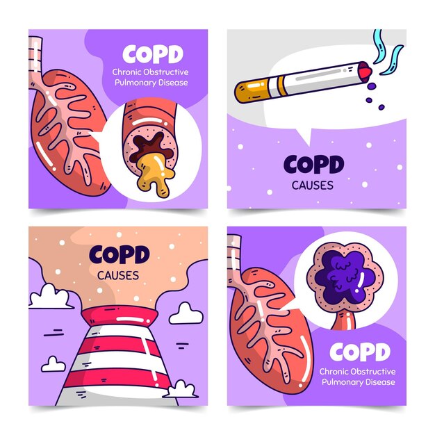 Colección de publicaciones de instagram de copd dibujadas a mano