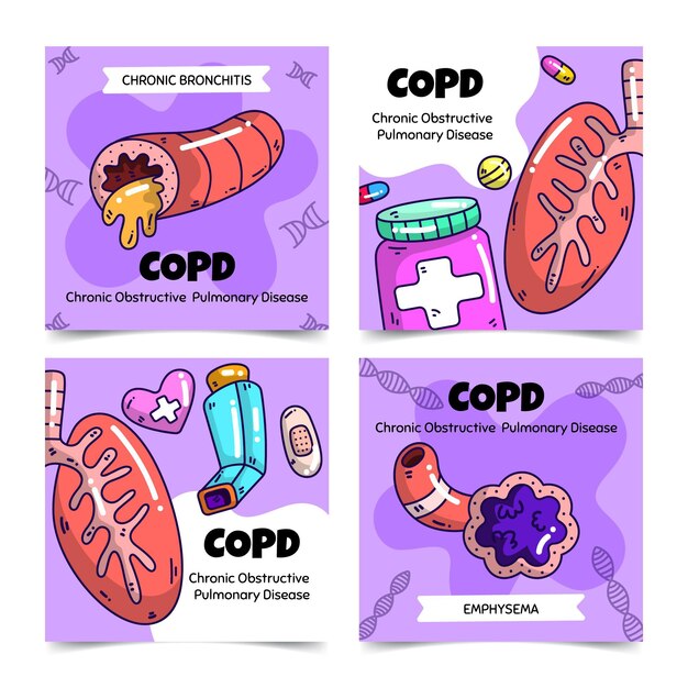 Colección de publicaciones de instagram de copd dibujadas a mano