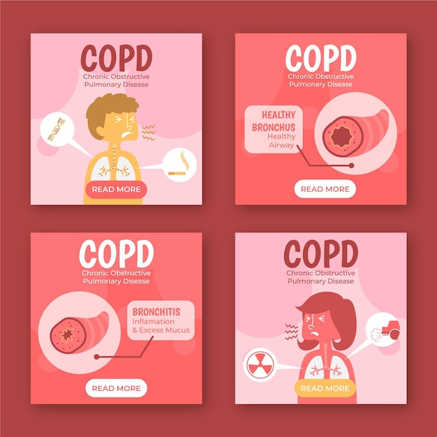 Vector gratuito colección de publicaciones de instagram de copd planas dibujadas a mano