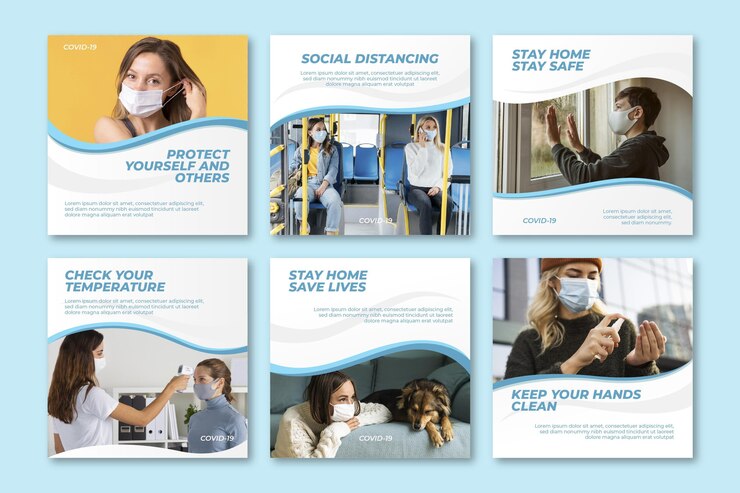 Vector gratuito colección de publicaciones de instagram de coronavirus de diseño plano