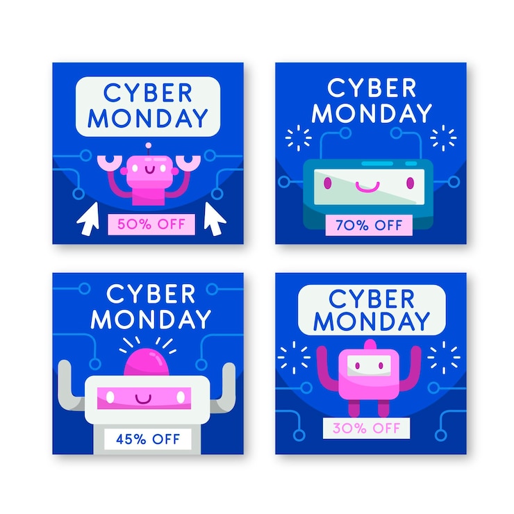 Vector gratuito colección de publicaciones de instagram de cyber monday