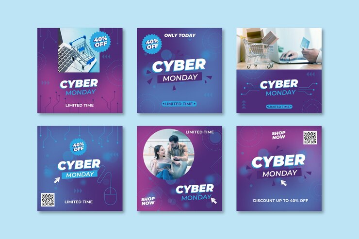 Vector gratuito colección de publicaciones de instagram de cyber monday