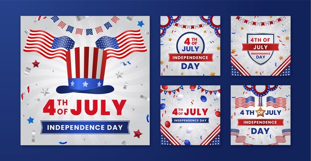 Colección de publicaciones de instagram degradadas para la celebración americana del 4 de julio
