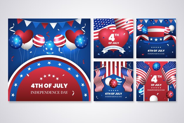 Colección de publicaciones de instagram degradadas para la celebración americana del 4 de julio