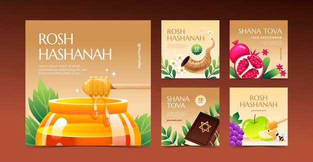 Colección de publicaciones de instagram degradadas para la celebración del año nuevo judío de rosh hashaná