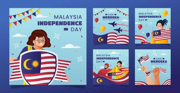 Colección de publicaciones de instagram degradadas para la celebración del día de la independencia de malasia
