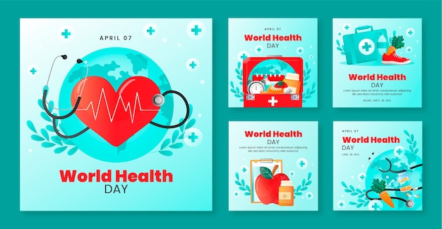 Vector gratuito colección de publicaciones de instagram degradadas para la celebración del día mundial de la salud