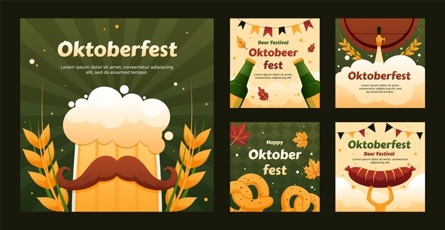 Colección de publicaciones de instagram degradadas para la celebración del festival de la cerveza oktoberfest