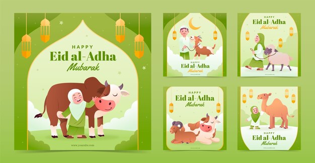 Vector gratuito colección de publicaciones de instagram degradadas para la celebración islámica de eid al-adha