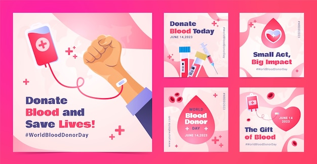 Colección de publicaciones de instagram degradadas para el día mundial del donante de sangre