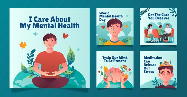 Colección de publicaciones de instagram degradadas para el día mundial de la salud mental