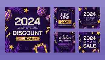 Vector gratuito colección de publicaciones de instagram en degradado para la celebración del año nuevo 2024