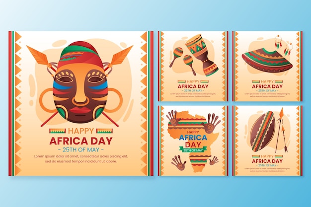 Vector gratuito colección de publicaciones de instagram del día de áfrica degradado