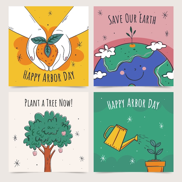 Colección de publicaciones de instagram del día del árbol dibujadas a mano