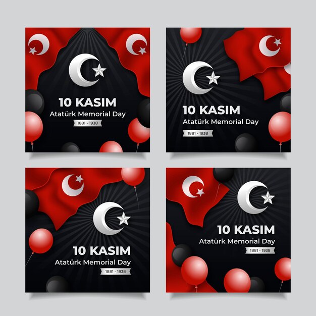 Colección de publicaciones de instagram del día conmemorativo de ataturk realista