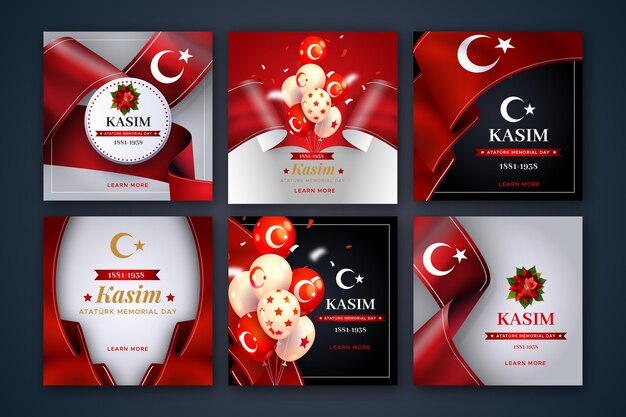 Colección de publicaciones de instagram del día conmemorativo de ataturk realista