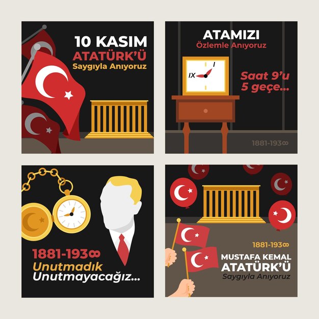 Colección de publicaciones de instagram del día conmemorativo de ataturk