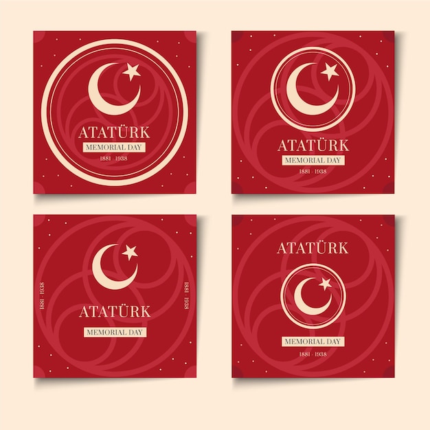 Vector gratuito colección de publicaciones de instagram del día conmemorativo de ataturk