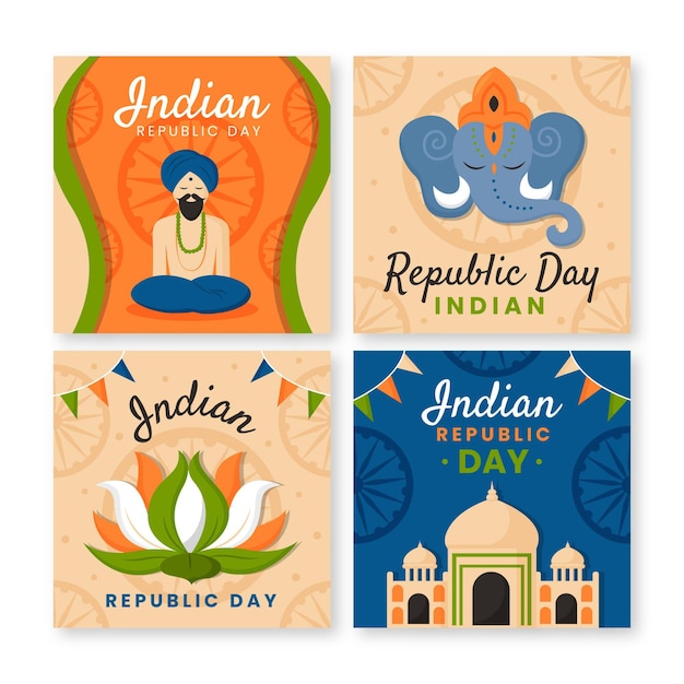 Colección de publicaciones de instagram del día de la independencia de india plana