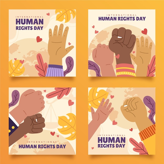 Vector gratuito colección de publicaciones de instagram del día internacional de los derechos humanos dibujados a mano