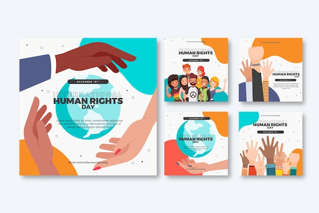Colección de publicaciones de instagram del día internacional de los derechos humanos dibujados a mano