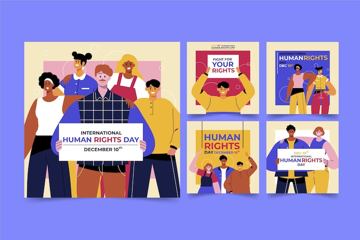 Vector gratuito colección de publicaciones de instagram del día internacional de los derechos humanos dibujados a mano