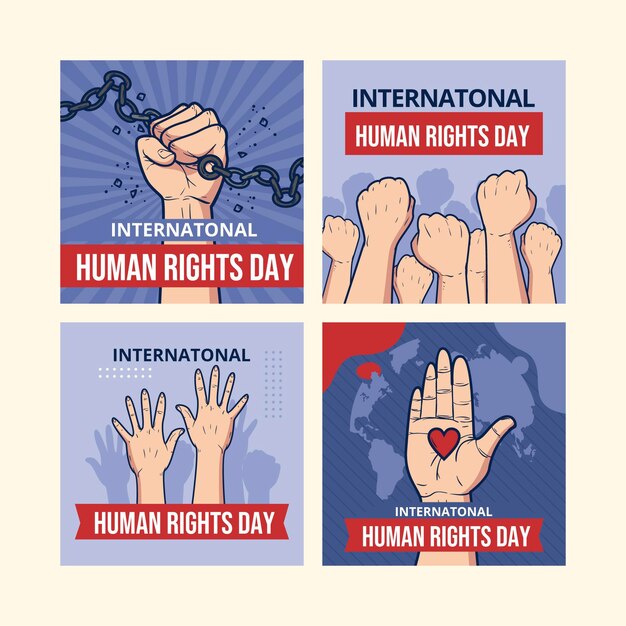 Colección de publicaciones de instagram del día internacional de los derechos humanos dibujados a mano