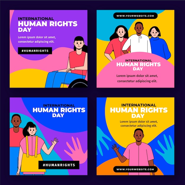 Colección de publicaciones de instagram del día internacional de los derechos humanos dibujados a mano