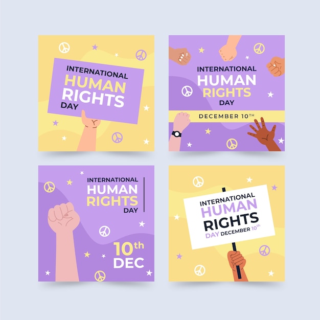 Vector gratuito colección de publicaciones de instagram del día internacional de los derechos humanos dibujados a mano