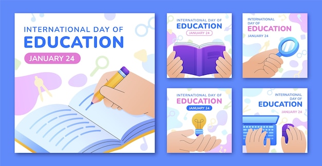 Colección de publicaciones de instagram del día internacional de la educación degradado