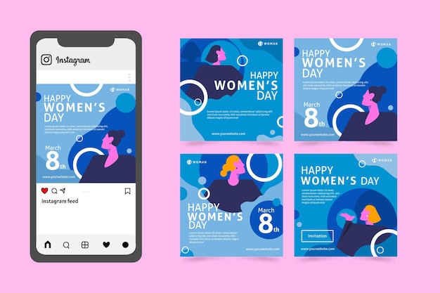 Vector gratuito colección de publicaciones de instagram del día internacional de la mujer