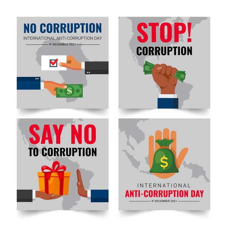 Vector gratuito colección de publicaciones de instagram del día de la lucha contra la corrupción dibujadas a mano
