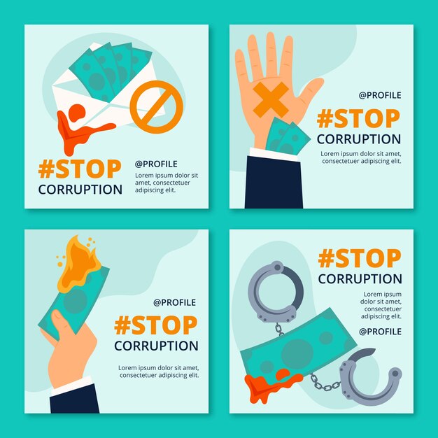 Colección de publicaciones de instagram del día de la lucha contra la corrupción dibujadas a mano