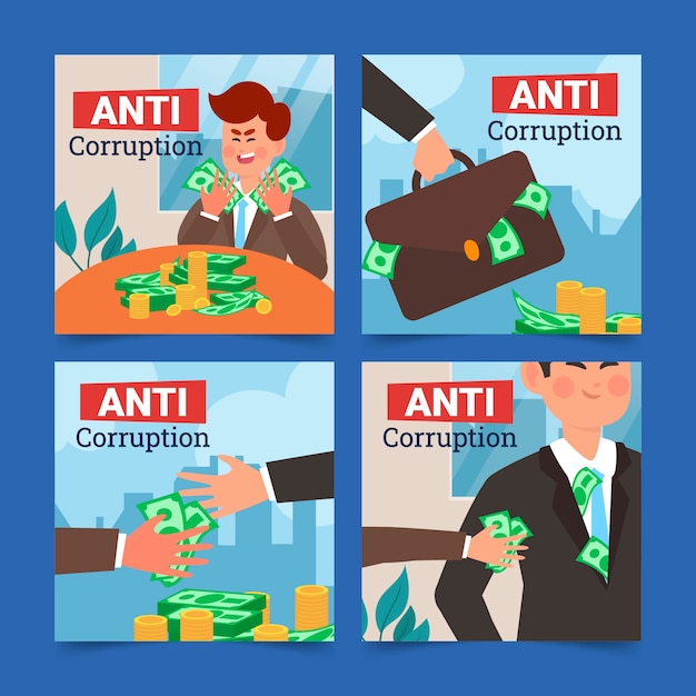 Colección de publicaciones de instagram del día de la lucha contra la corrupción dibujadas a mano
