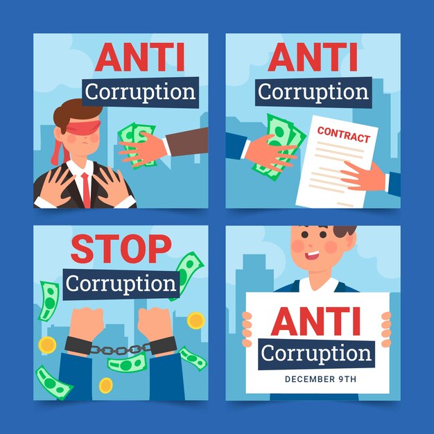 Colección de publicaciones de instagram del día de la lucha contra la corrupción dibujadas a mano