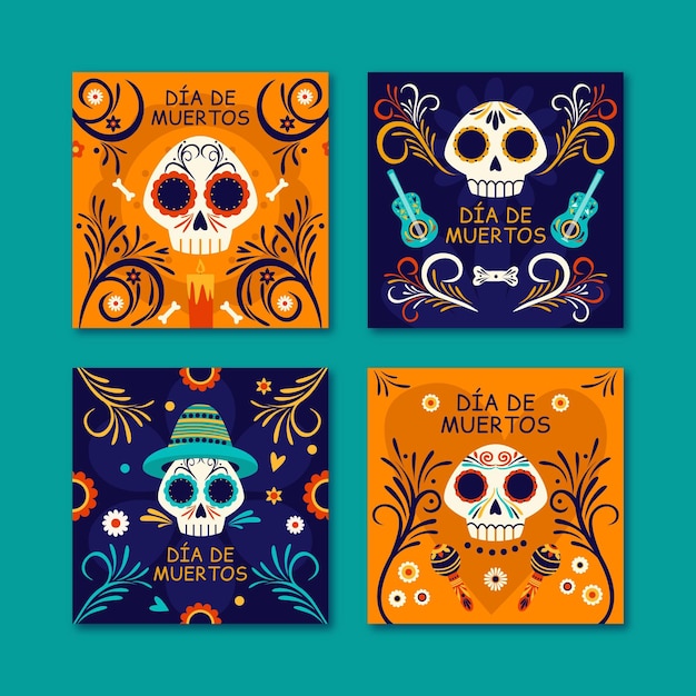 Vector gratuito colección de publicaciones de instagram de dia de muertos