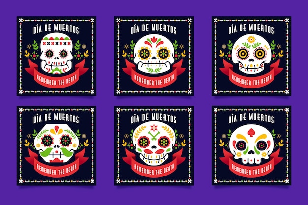 Vector gratuito colección de publicaciones de instagram del día de muertos