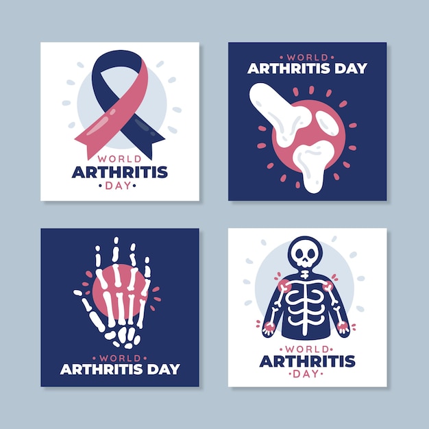 Vector gratuito colección de publicaciones de instagram del día mundial de la artritis dibujadas a mano