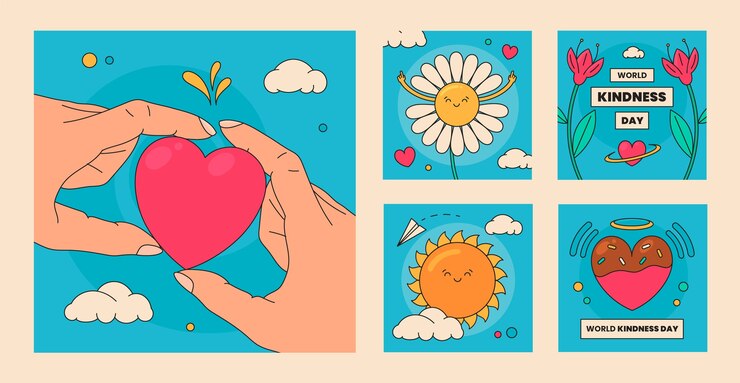 Vector gratuito colección de publicaciones de instagram del día mundial de la bondad dibujadas a mano