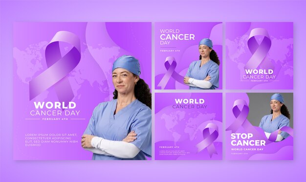 Colección de publicaciones de instagram del día mundial del cáncer gradiente