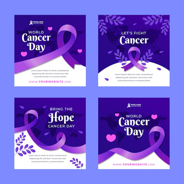 Colección de publicaciones de instagram del día mundial del cáncer gradiente