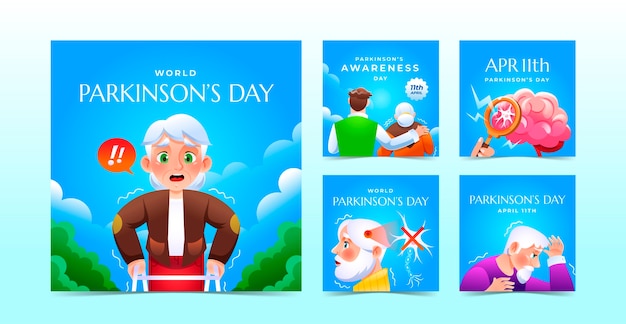 Vector gratuito colección de publicaciones de instagram para el día mundial de la enfermedad de parkinson