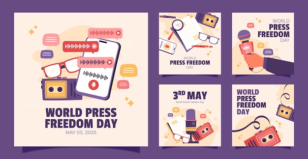 Vector gratuito colección de publicaciones de instagram para el día mundial de la libertad de la prensa