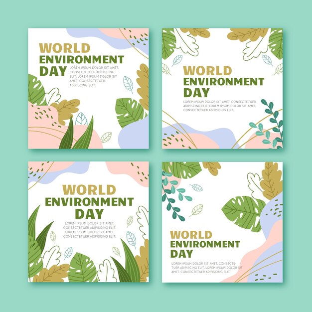 Vector gratuito colección de publicaciones de instagram del día mundial del medio ambiente dibujadas a mano