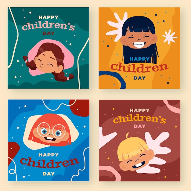 Vector gratuito colección de publicaciones de instagram del día mundial de los niños dibujados a mano